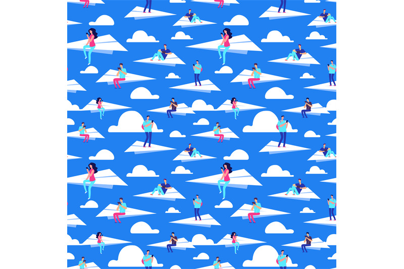 people-flying-on-paper-planes-vector-seamless-pattern