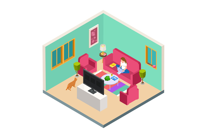 vector-freelance-remote-work-isometric-concept-woman-work-from-home