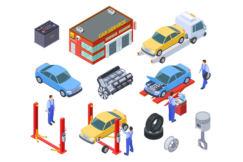 car-service-isometric-people-repair-cars-with-auto-industrial-equipme