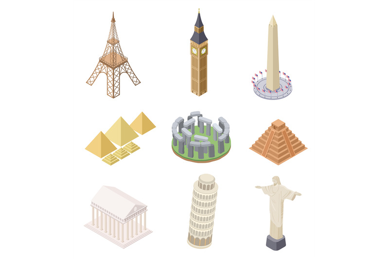 isometric-landmark-famous-building-travel-landmarks-pyramids-leaning