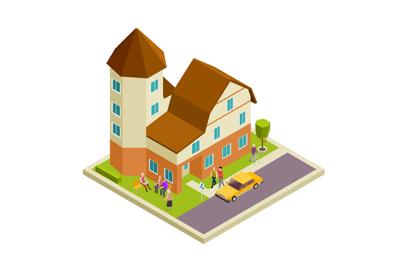 isometric-nursing-house-vector-elderly-people-walking-and-speaking-co