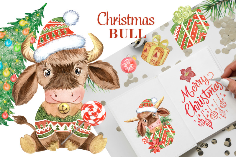 new-years-bull-watercolor-clipart-symbol-of-2021-christmas-animal