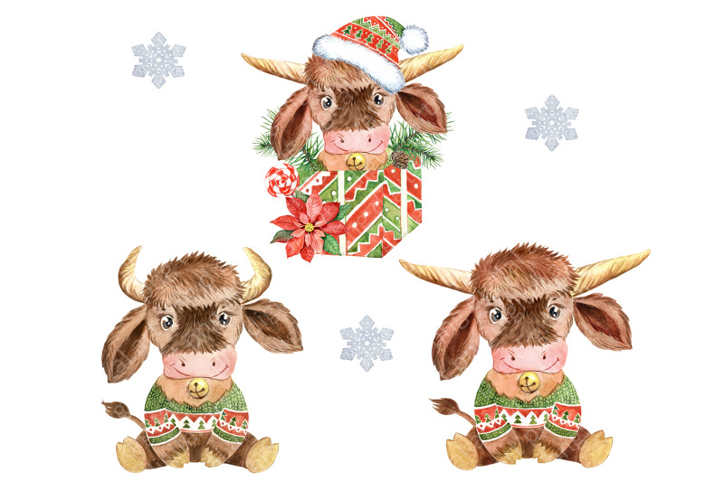 new-years-bull-watercolor-clipart-symbol-of-2021-christmas-animal