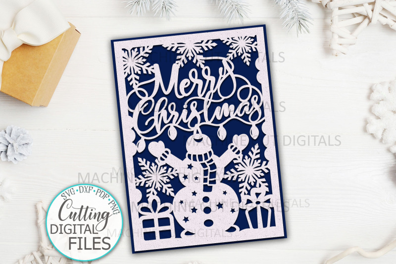 Merry Christmas card papercut svg laser cut cricut template By