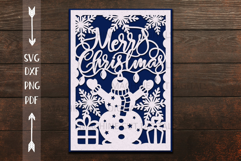 Merry Christmas card papercut svg laser cut cricut template By ...