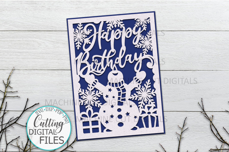 Download Winter Birthday card papercut svg laser cut cricut template By kArtCreation | TheHungryJPEG.com