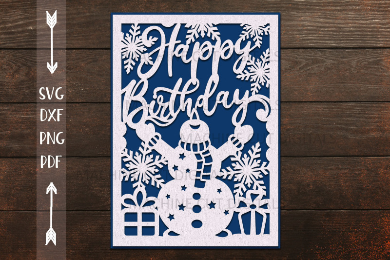 Winter Birthday card papercut svg laser cut cricut template By ...