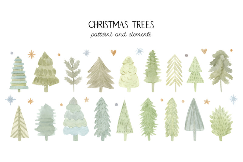 watercolor-christmas-trees-patterns-and-cliparts