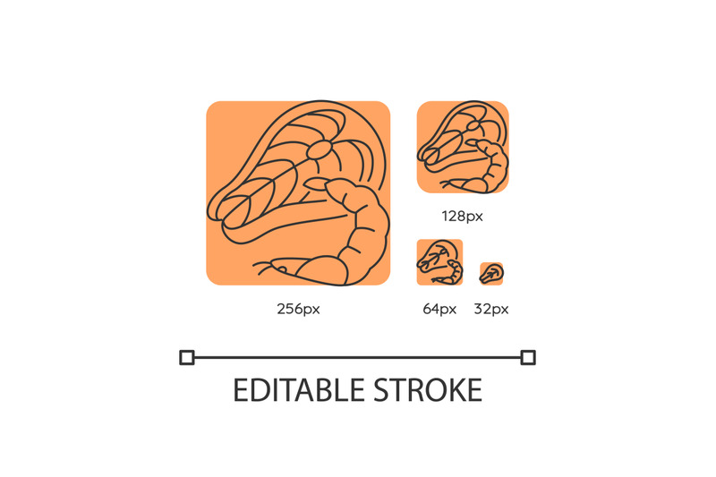 seafood-orange-linear-icons-set