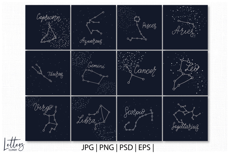 constellations-print-zodiac-decor-zodiac-gift-astronomy-clipart-st