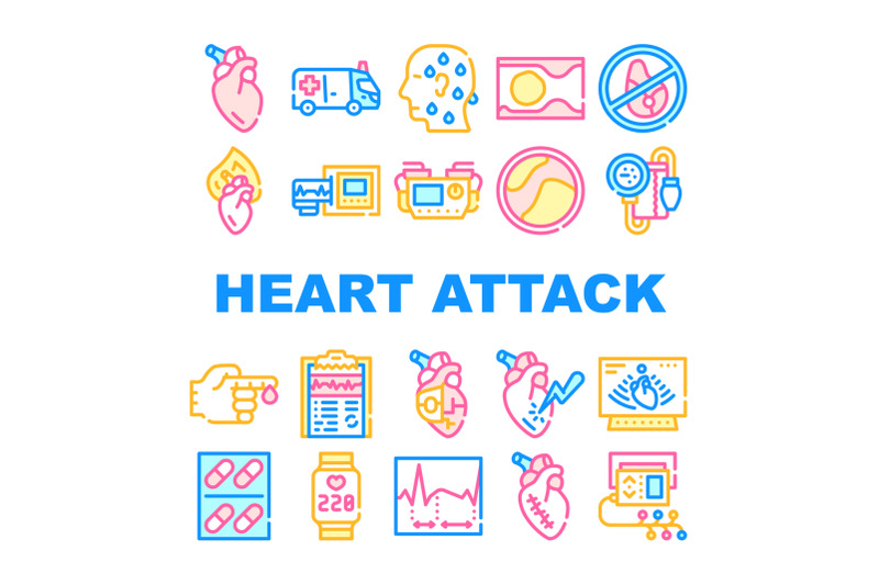 heart-attack-disease-collection-icons-set-vector