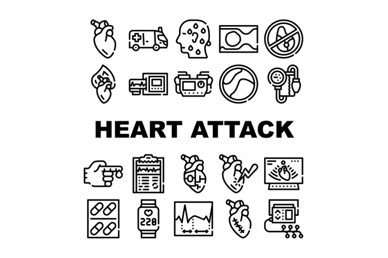 heart-attack-disease-collection-icons-set-vector