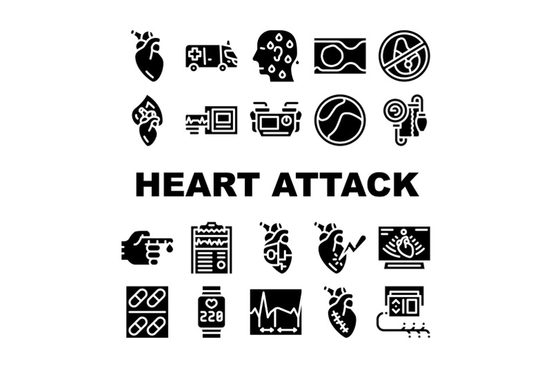 heart-attack-disease-collection-icons-set-vector