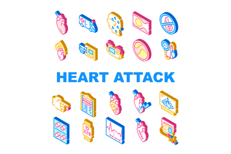 heart-attack-disease-collection-icons-set-vector