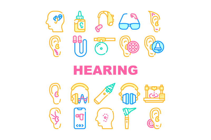 hearing-equipment-collection-icons-set-vector