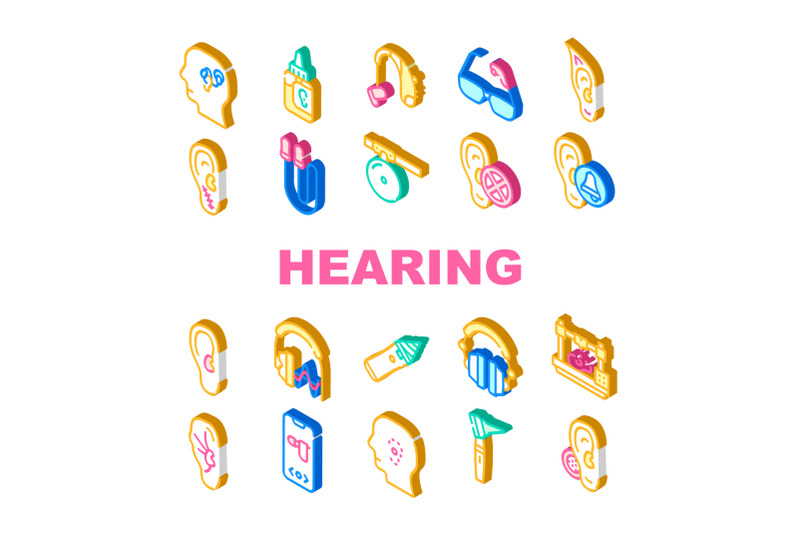 hearing-equipment-collection-icons-set-vector