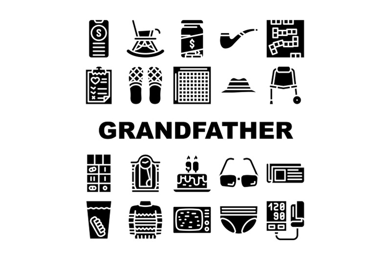 grandfather-accessory-collection-icons-set-vector