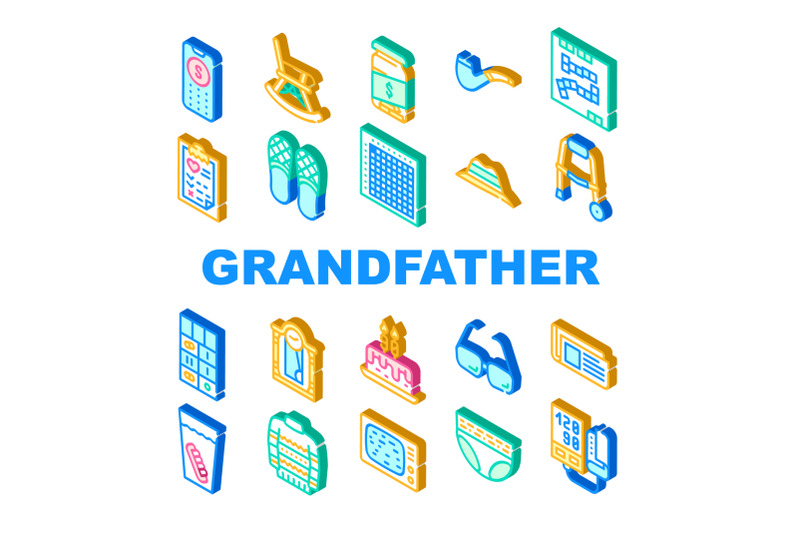 grandfather-accessory-collection-icons-set-vector