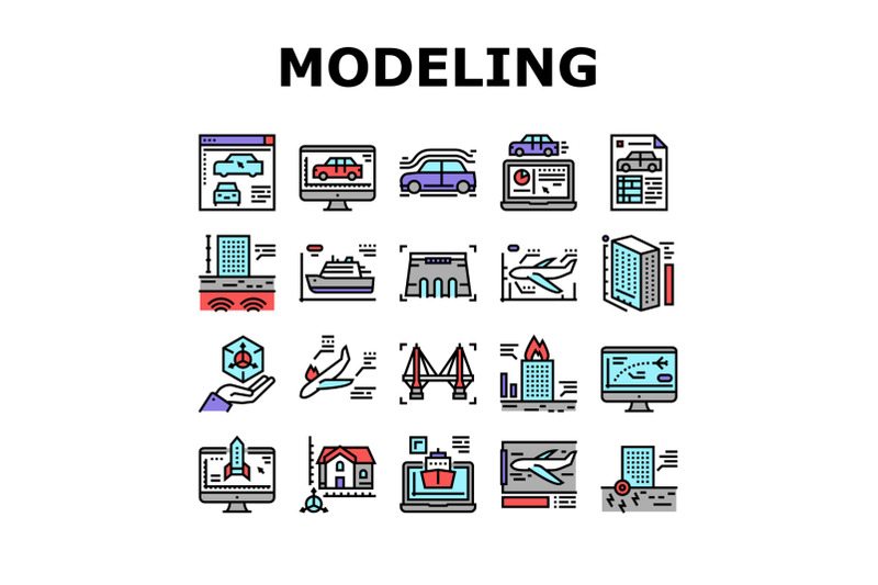 modeling-engineering-collection-icons-set-vector