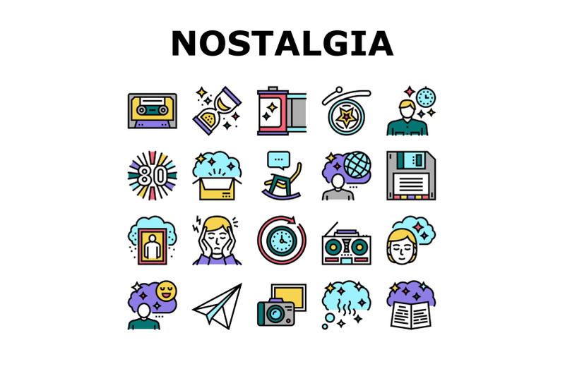 nostalgia-and-memory-collection-icons-set-vector