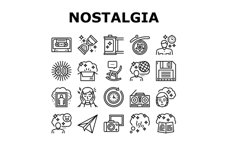 nostalgia-and-memory-collection-icons-set-vector