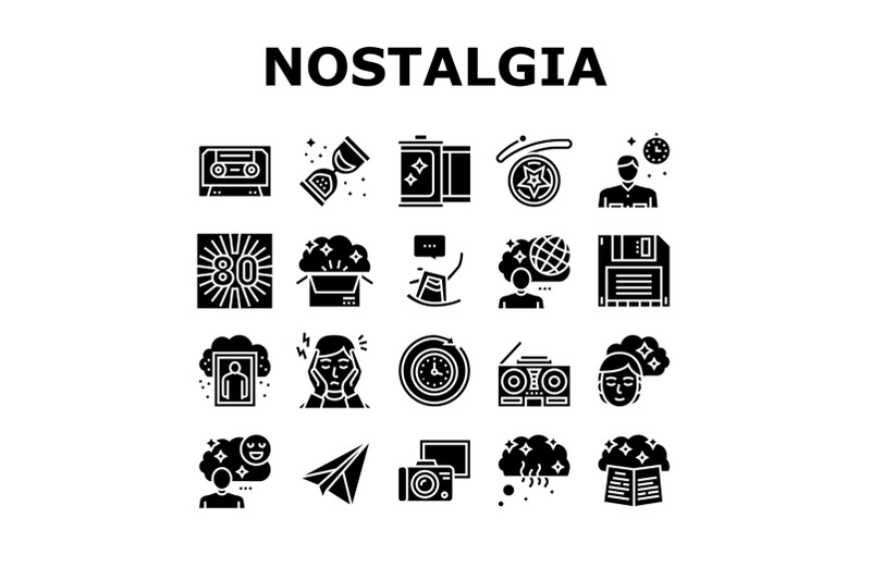nostalgia-and-memory-collection-icons-set-vector