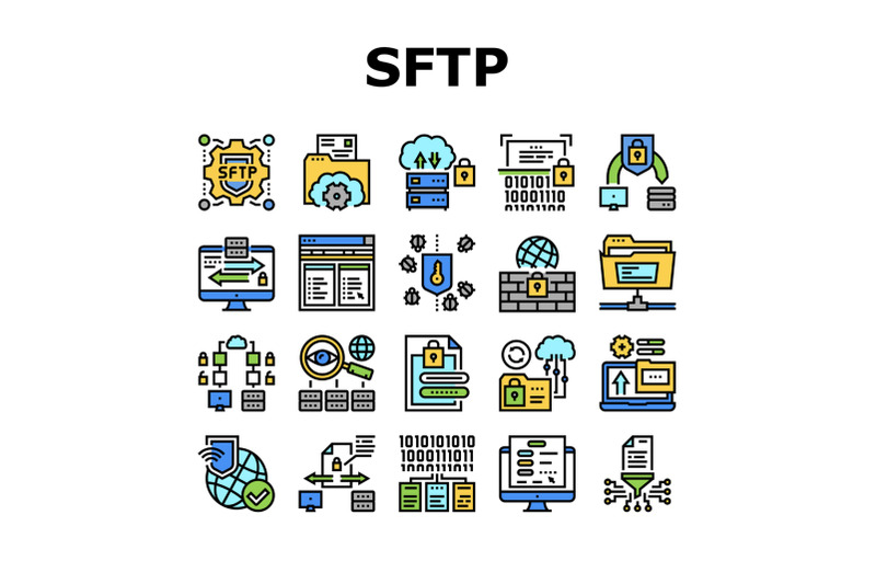 ssh-sftp-file-transfer-protocol-icons-set-vector