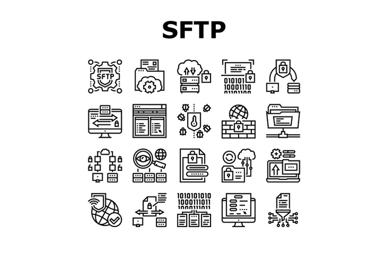 ssh-sftp-file-transfer-protocol-icons-set-vector