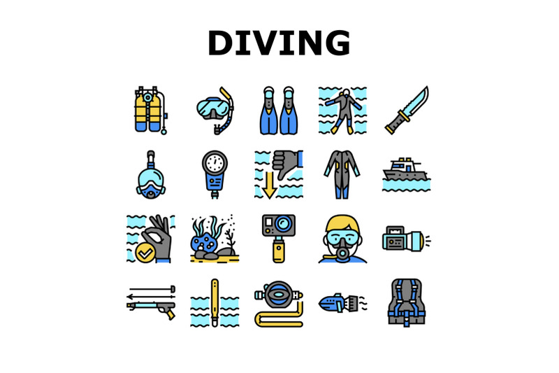 diving-scuba-equipment-collection-icons-set-vector