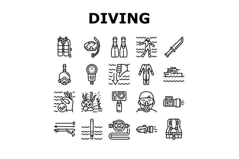 diving-scuba-equipment-collection-icons-set-vector