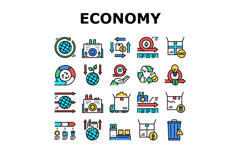 circular-and-linear-economy-model-icons-set-vector