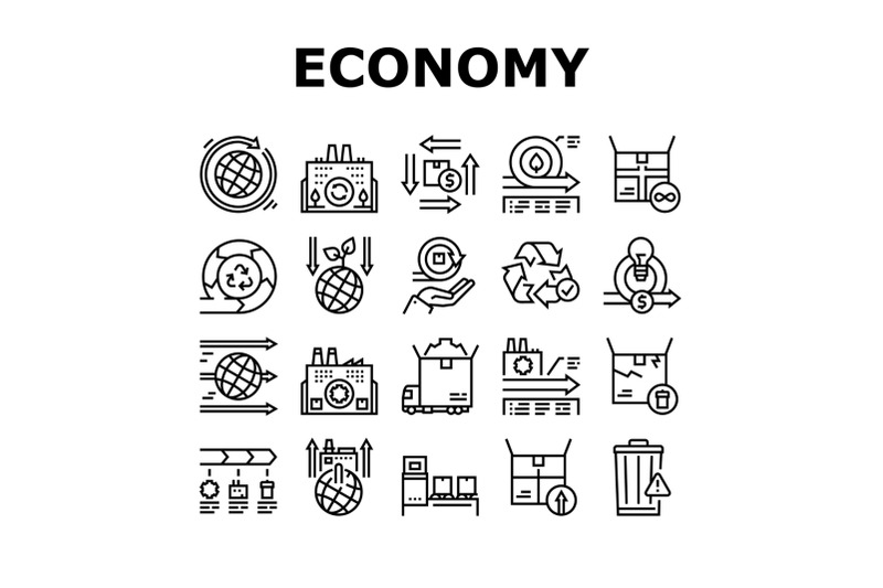 circular-and-linear-economy-model-icons-set-vector