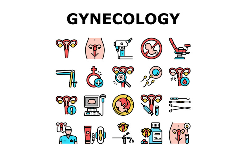 gynecology-treatment-collection-icons-set-vector