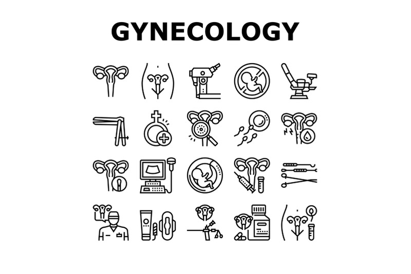 gynecology-treatment-collection-icons-set-vector