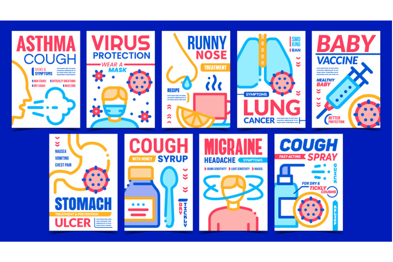 disease-and-treatment-promo-posters-set-vector