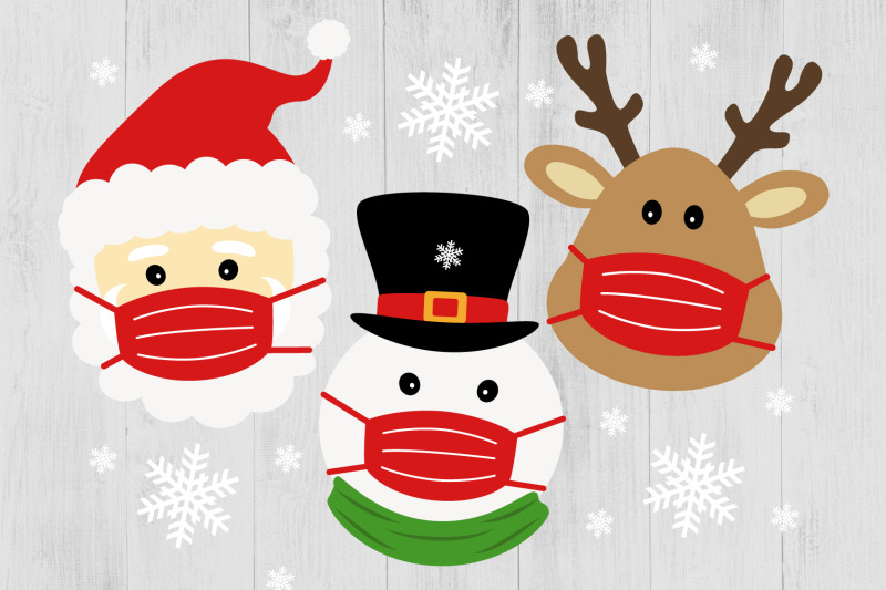 santa-claus-face-mask-reindeer-and-snowman-with-face-mask-svg