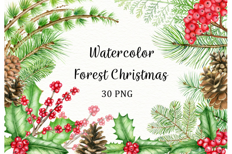 watercolor-forest-christmas-clipart-winter-woodland-png-clip-art