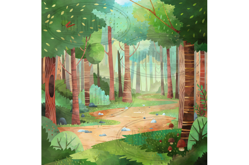 Download Watercolor Forest Path Set By Digitalartsi | TheHungryJPEG.com