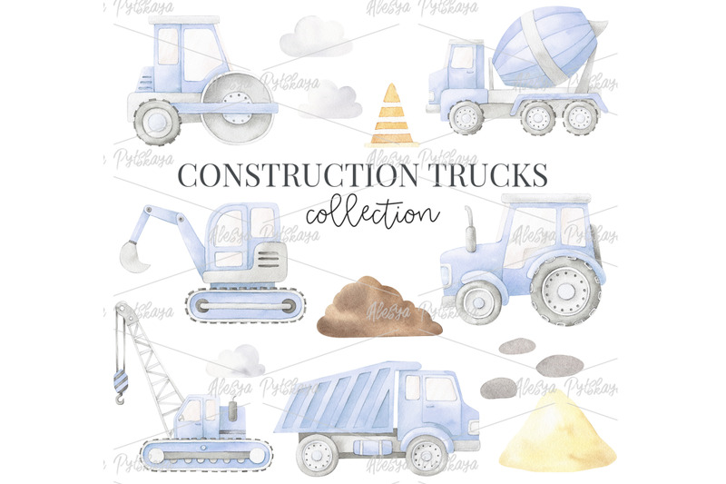 watercolor-construction-trucks-set