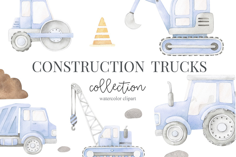 watercolor-construction-trucks-set