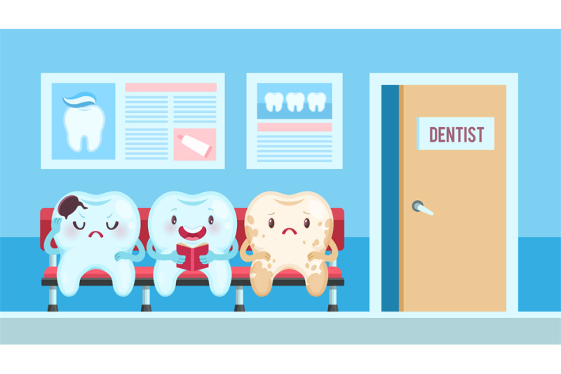 cute-teeth-in-dental-clinic-dentist-waiting-room-with-upset-and-smili