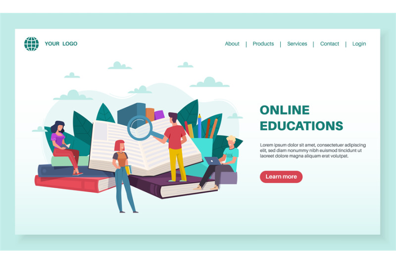 online-education-landing-page-tiny-people-read-huge-books-training-c