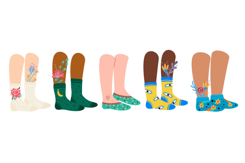 legs-in-socks-female-and-male-feet-wearing-fashion-socks-with-pattern