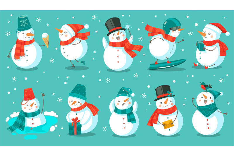 snowman-cheerful-christmas-snowmen-in-different-costume-with-ice-crea