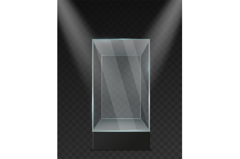 glass-showcase-transparent-plastic-empty-square-box-under-spotlights