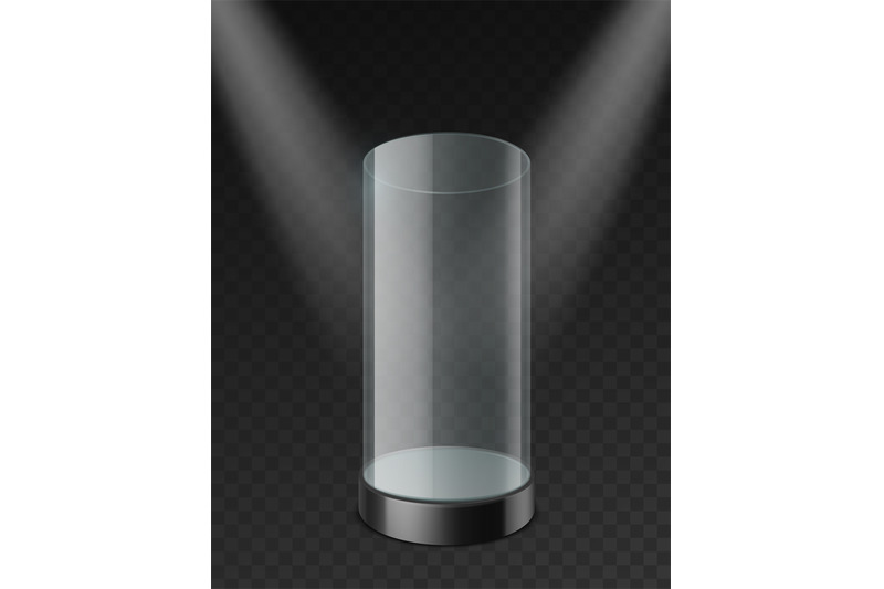 glass-cylinder-showcase-clear-plastic-case-under-spotlights-realistic