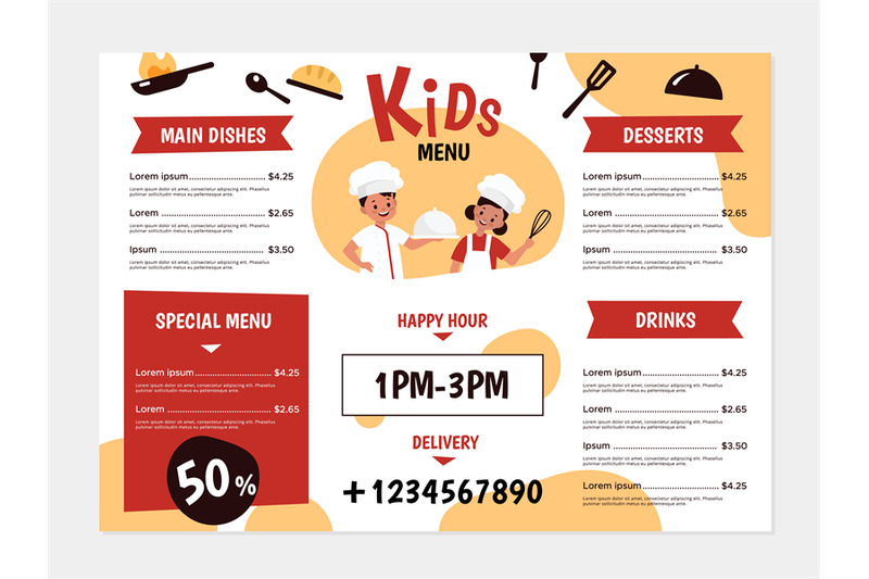 kids-menu-young-chefs-and-kitchenware-boys-and-girls-cook-food-desi