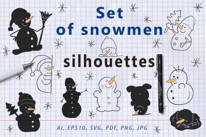 set-of-snowmen-and-silhouettes