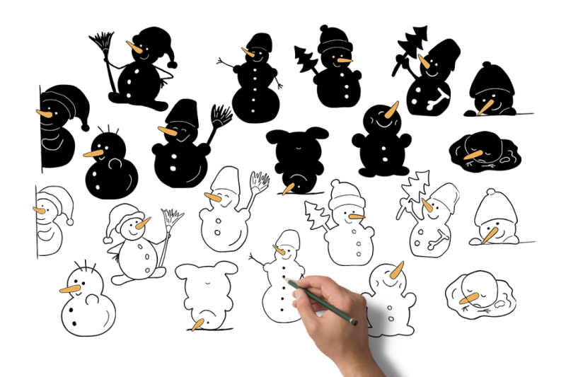 set-of-snowmen-and-silhouettes