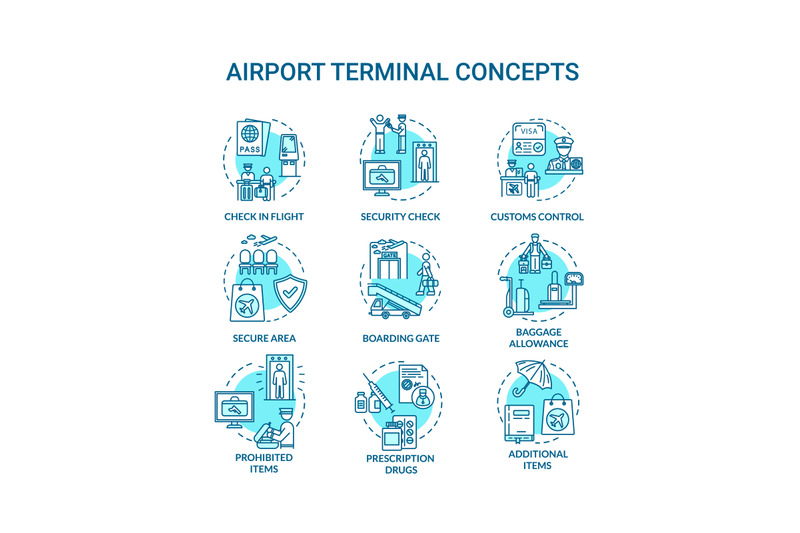 airport-terminal-concept-icons-set